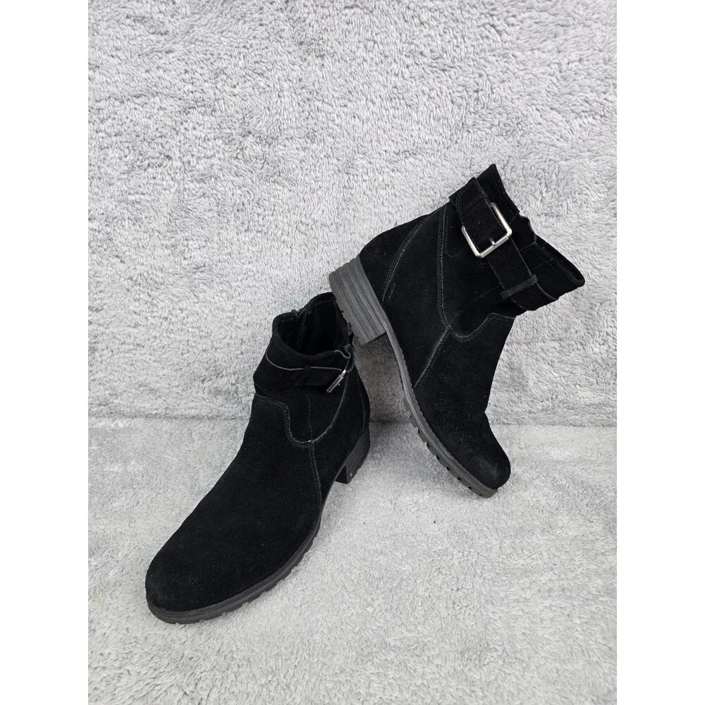 ​Clarks Collection Womens Black Suede Ankle Boots Size 8.5 M Zip Buckle Comfort